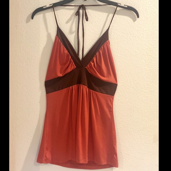 Siren Lily Tops - Siren- Burnt Orange with Brown Accents Halter Top